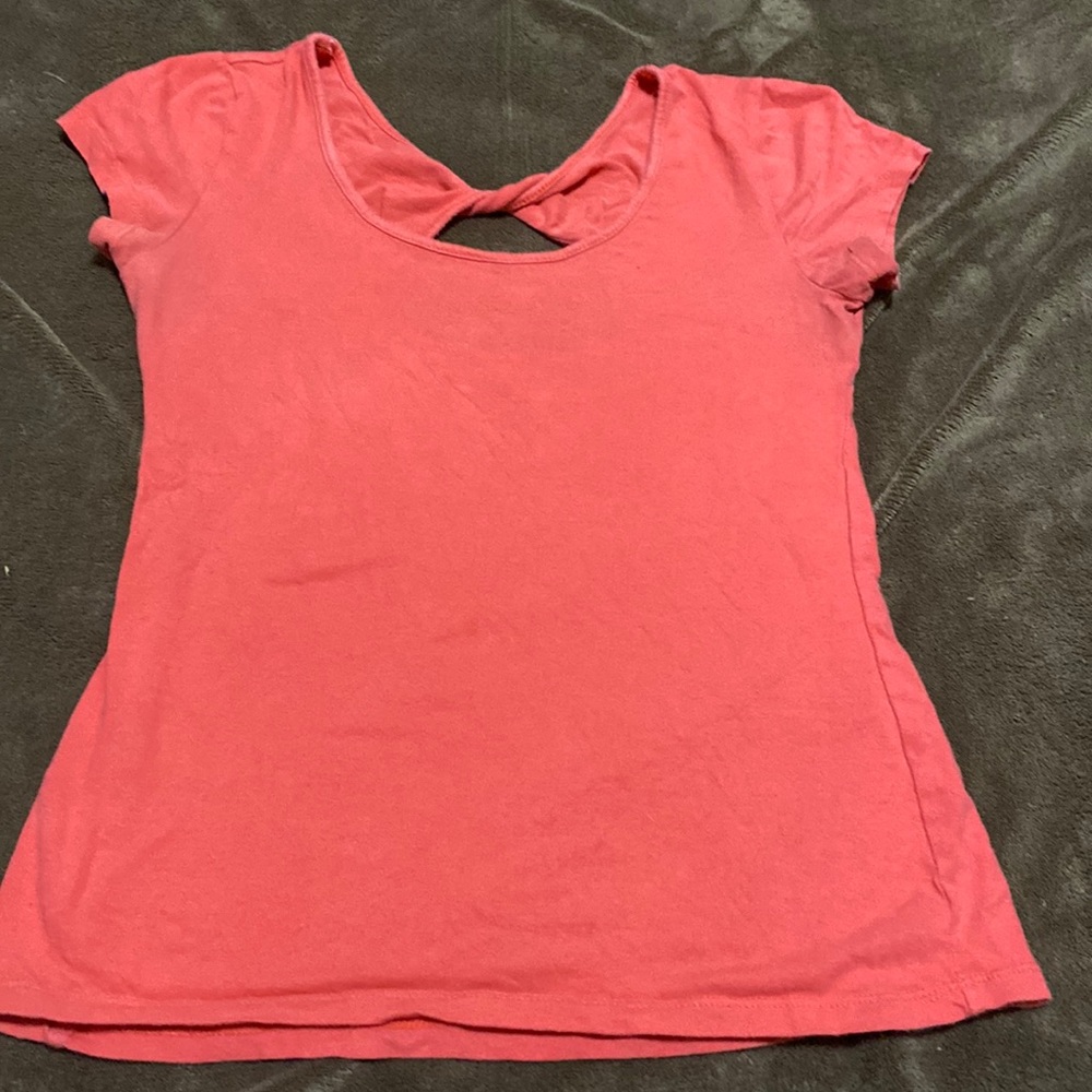 orange /pink shirt with back cross